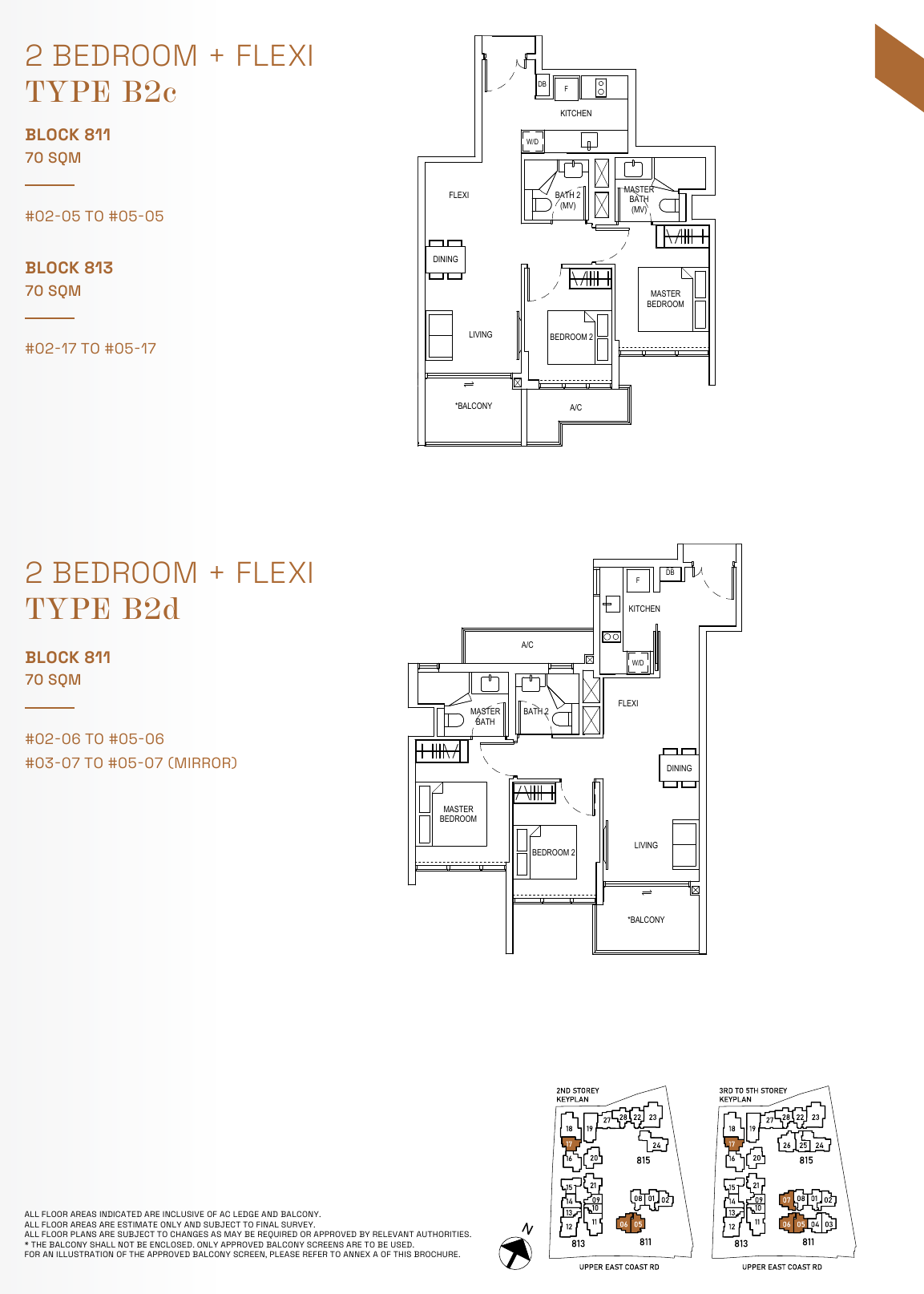 Types B2c and B2d · 2-Bedroom + Flexi