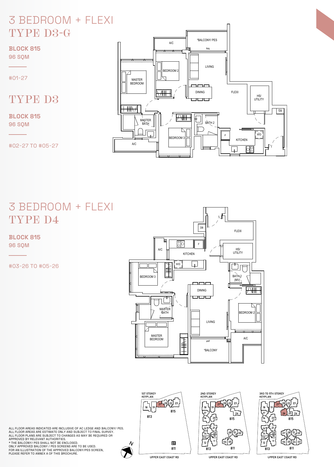 Types D3 and D4 · 3-Bedroom + Flexi · 1,033 sqft